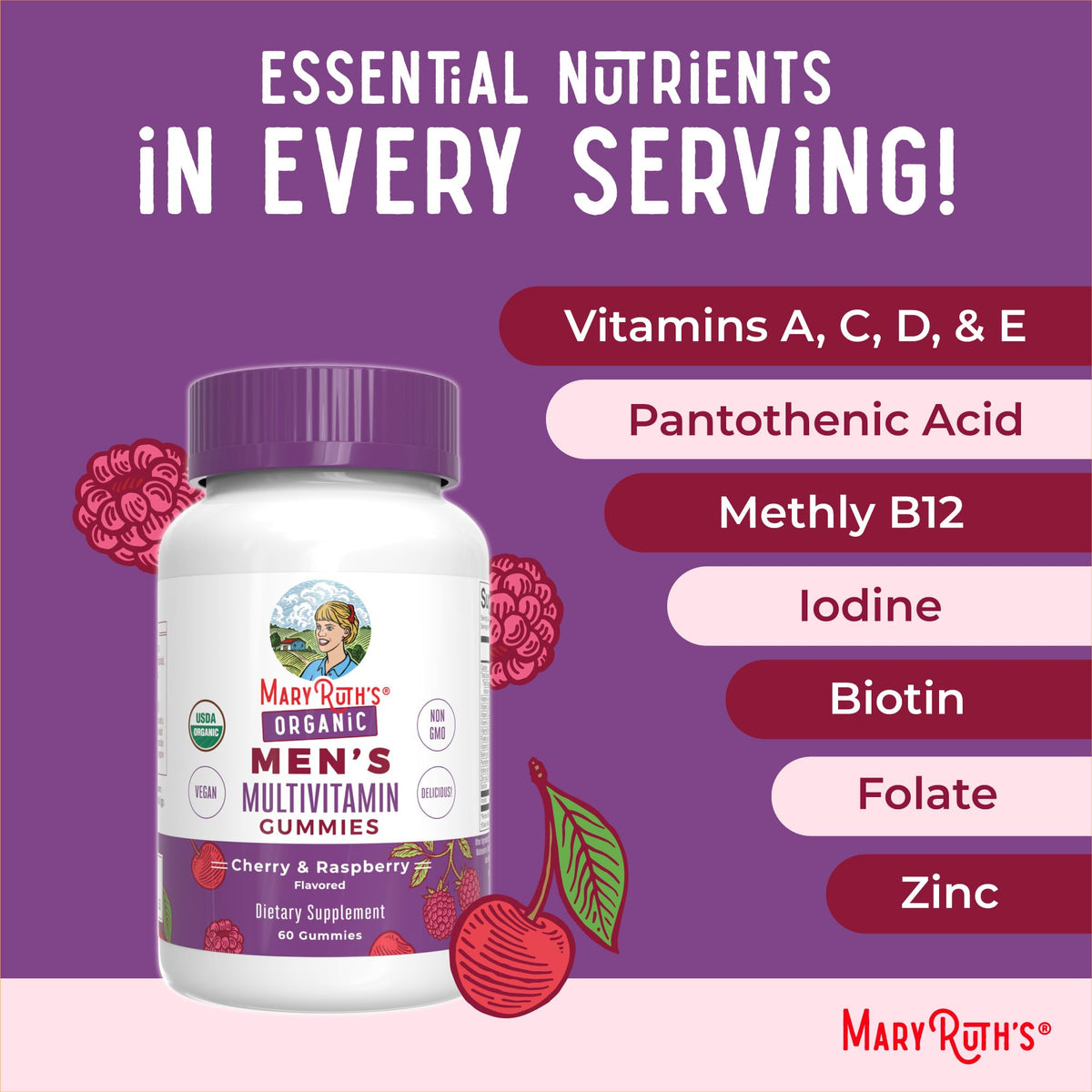Gummies multivitamines bio MARYRUTH'S avec ingrédients visibles
