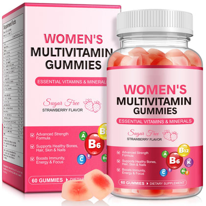 Gummies multivitamines DCTTVHVD pour femmes, pot de 60 gummies saveur fraise