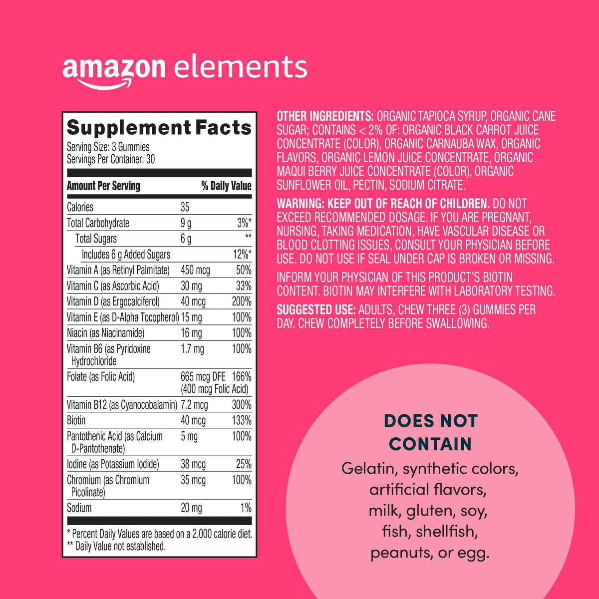 Gummies multivitamines Elements saveurs baies, cerises et framboises