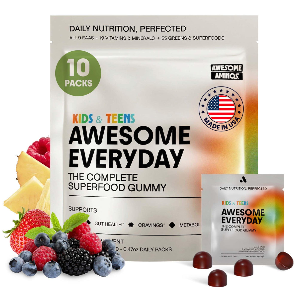 Gummies multivitamines enfants Awesome Aminos 10 comp. vue avant