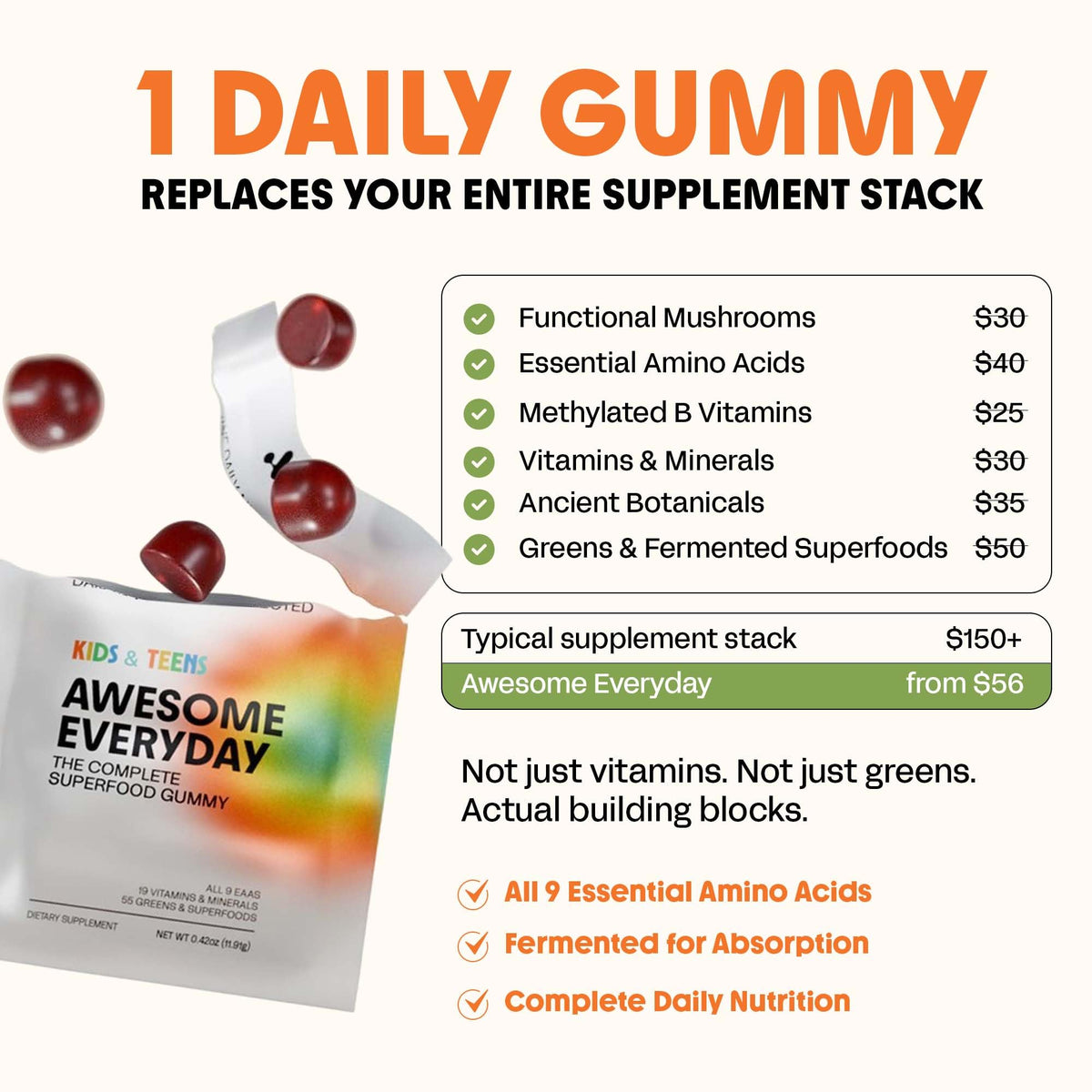 Gummies multivitamines enfants Awesome Aminos à côté d'un livre