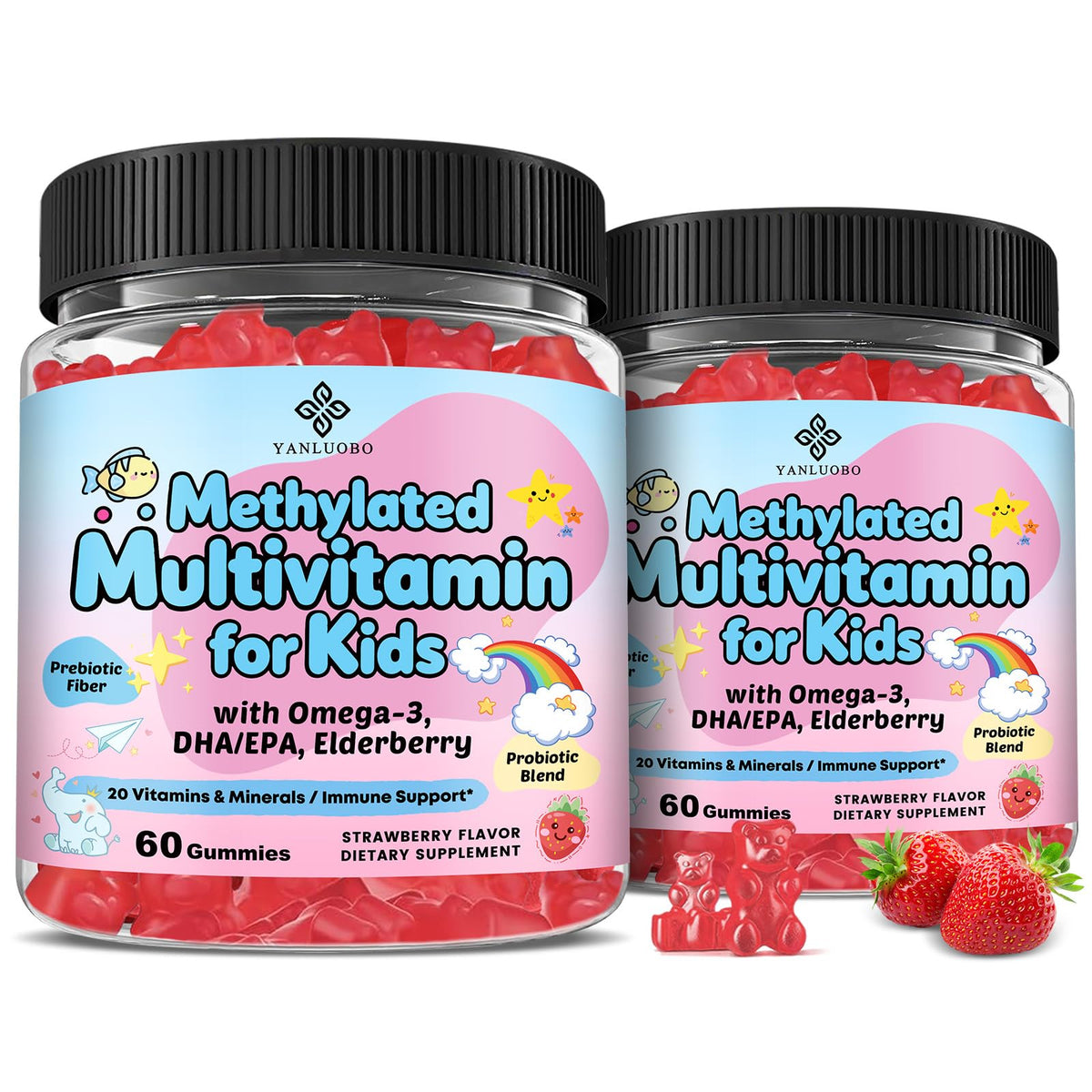 Gummies multivitamines enfants YANLUOBO 20-en-1 vue de face