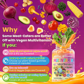 Gummies multivitaminés EnvyCure sur une table avec des fruits