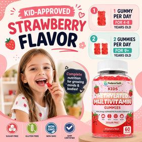 Gummies multivitamines FedererSeth, mise en scène avec des fruits