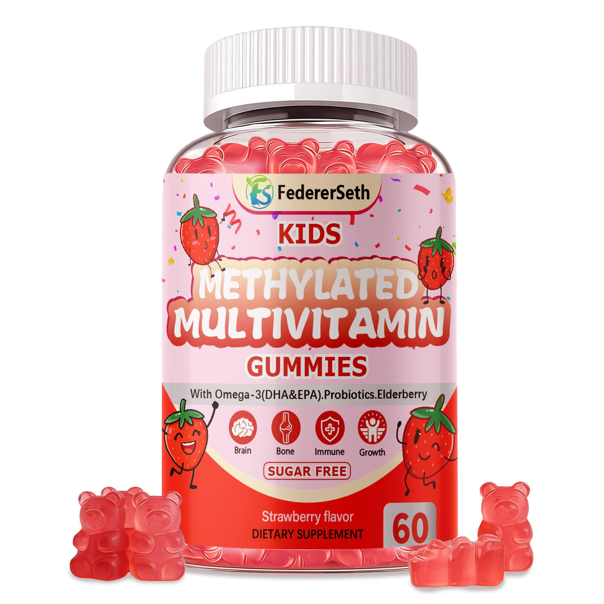 Gummies multivitamines FedererSeth pour enfants, 60 comprimés, packaging avant
