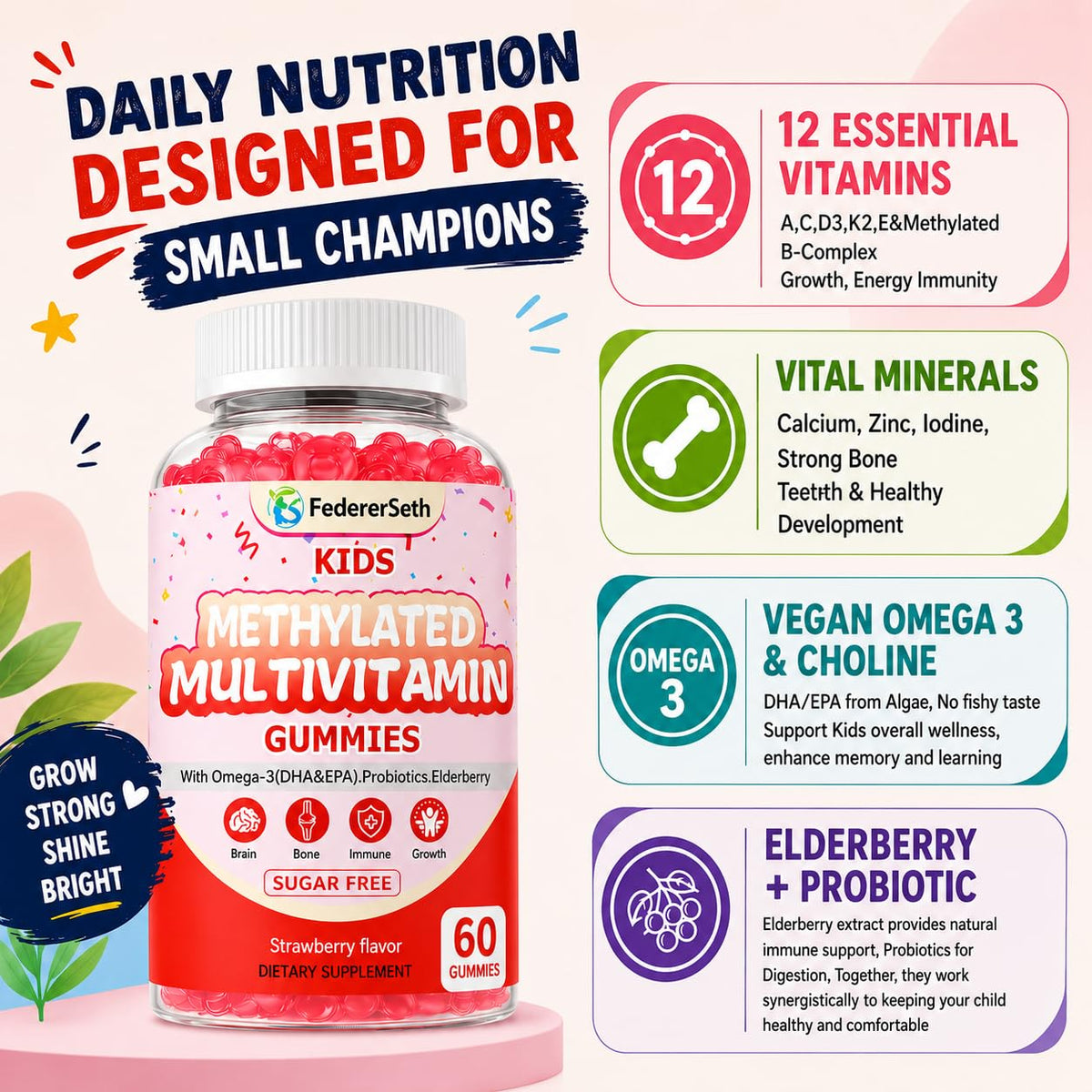 Gummies multivitamines FedererSeth, présentation des gummies sur une table