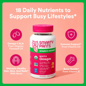 Gummies Multivitamines Femmes SmartyPants saveurs framboise, citron vert et raisin