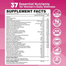 Gummies multivitamines femmes Vazatisi, affichage des ingrédients