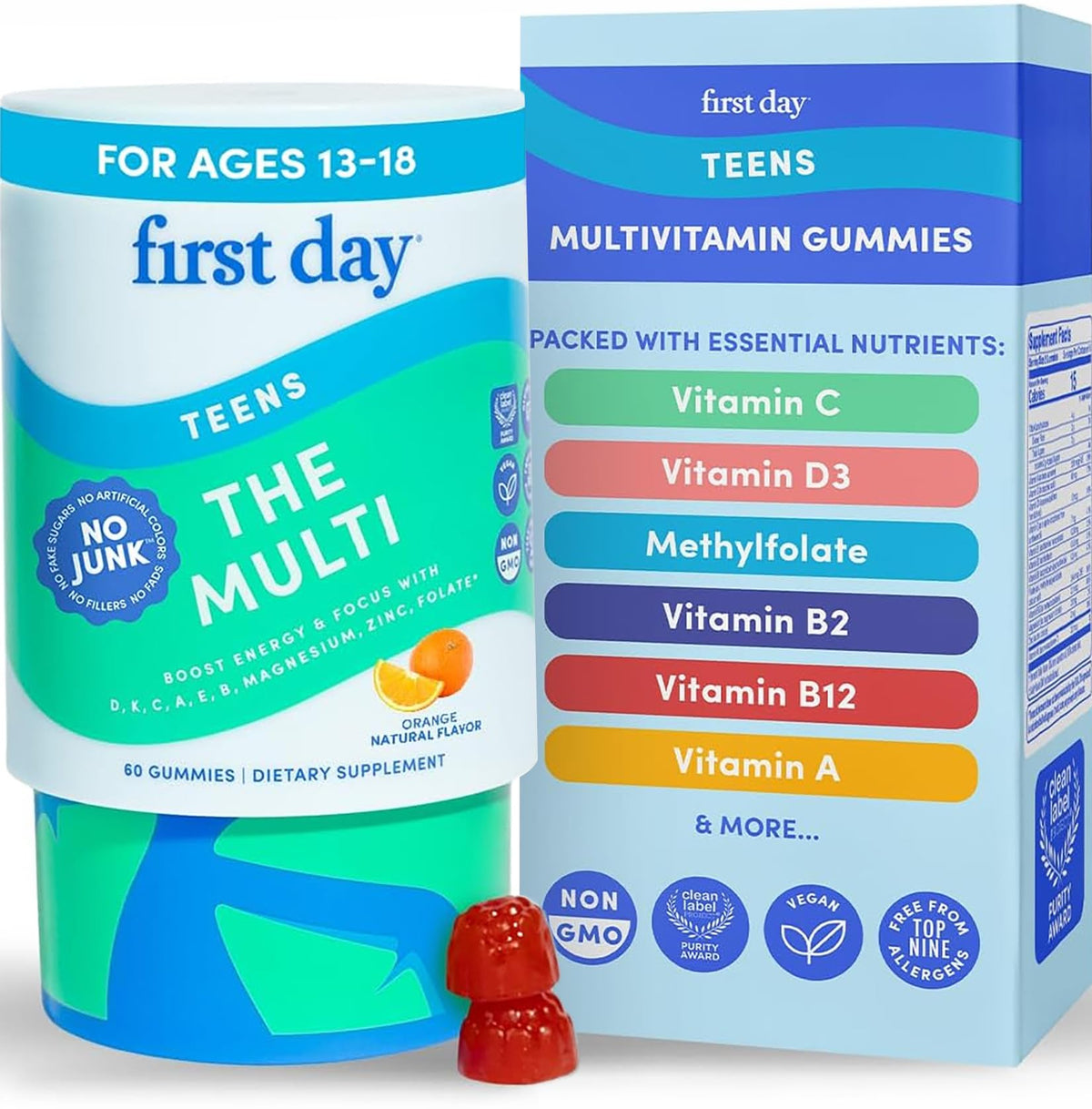 Gummies multivitamines FIRST DAY pour adolescents, boîte de 60 unités
