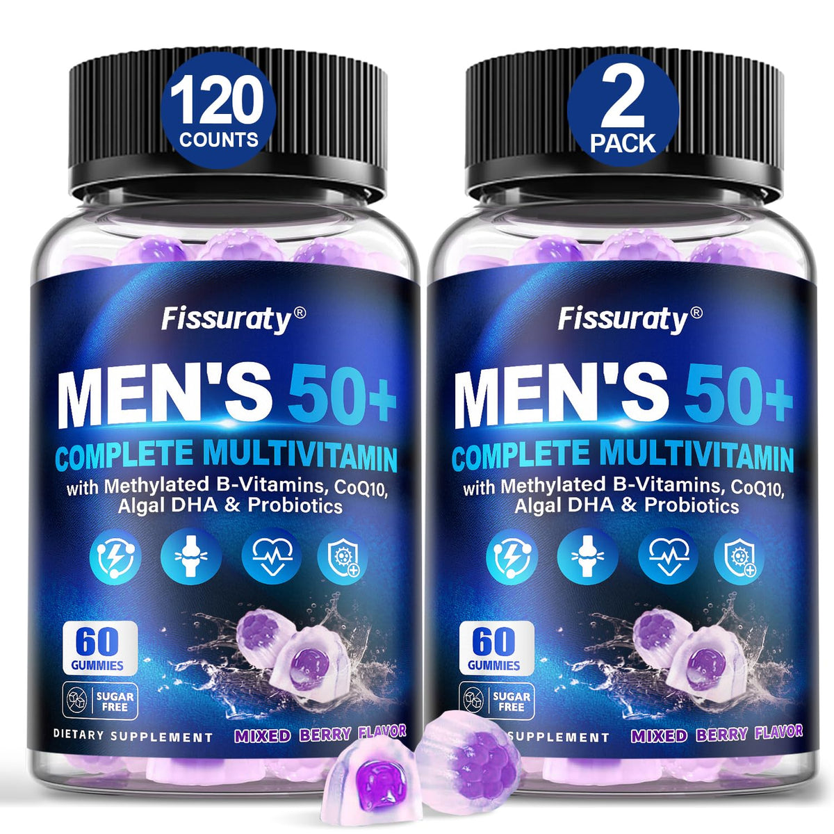 Gummies multivitamines Fissuraty pour hommes 50+ en vue de face