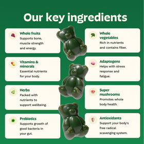 Gummies multivitamines Grüns en boîte ouverte