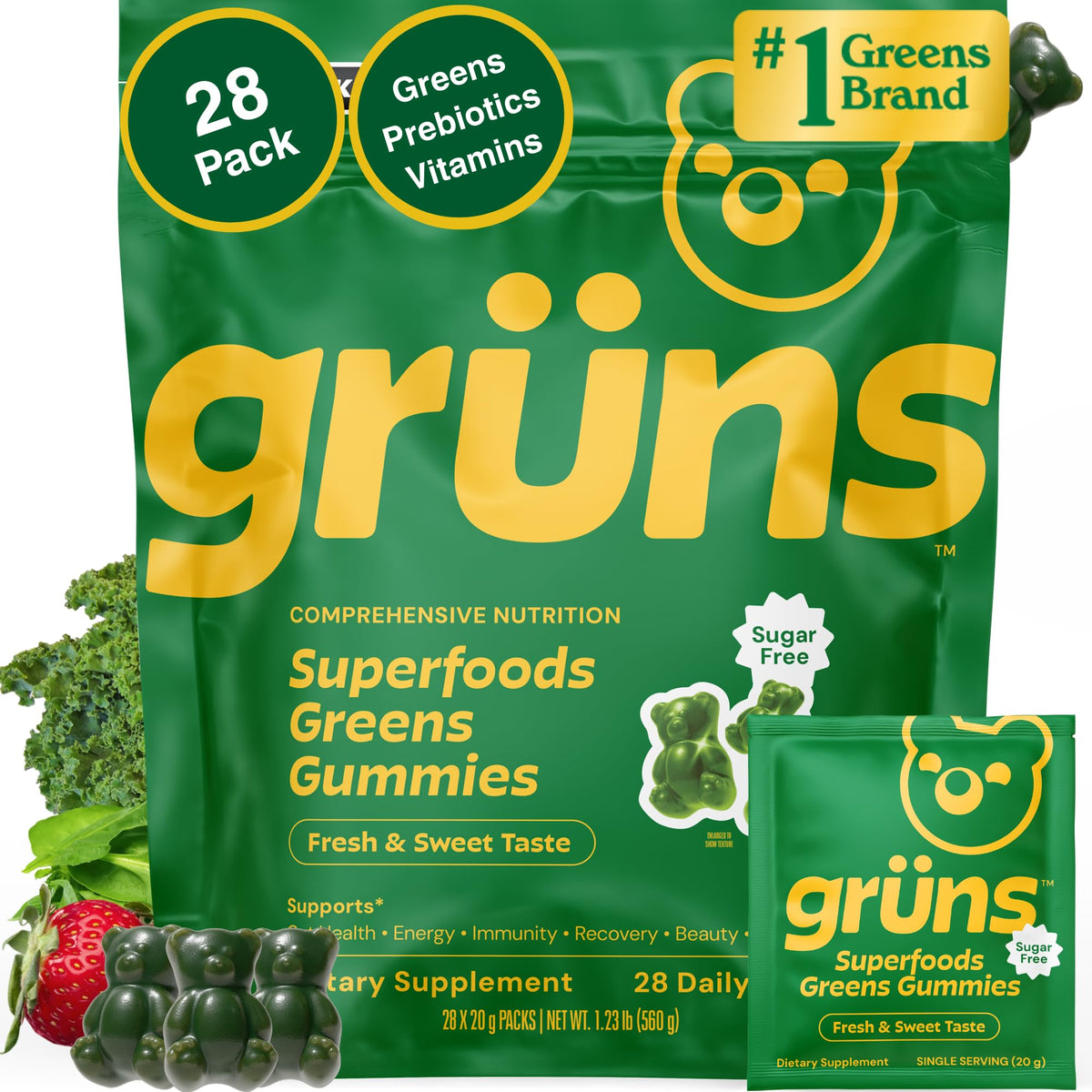 Gummies multivitamines Grüns sans sucre, paquet de 28 pièces