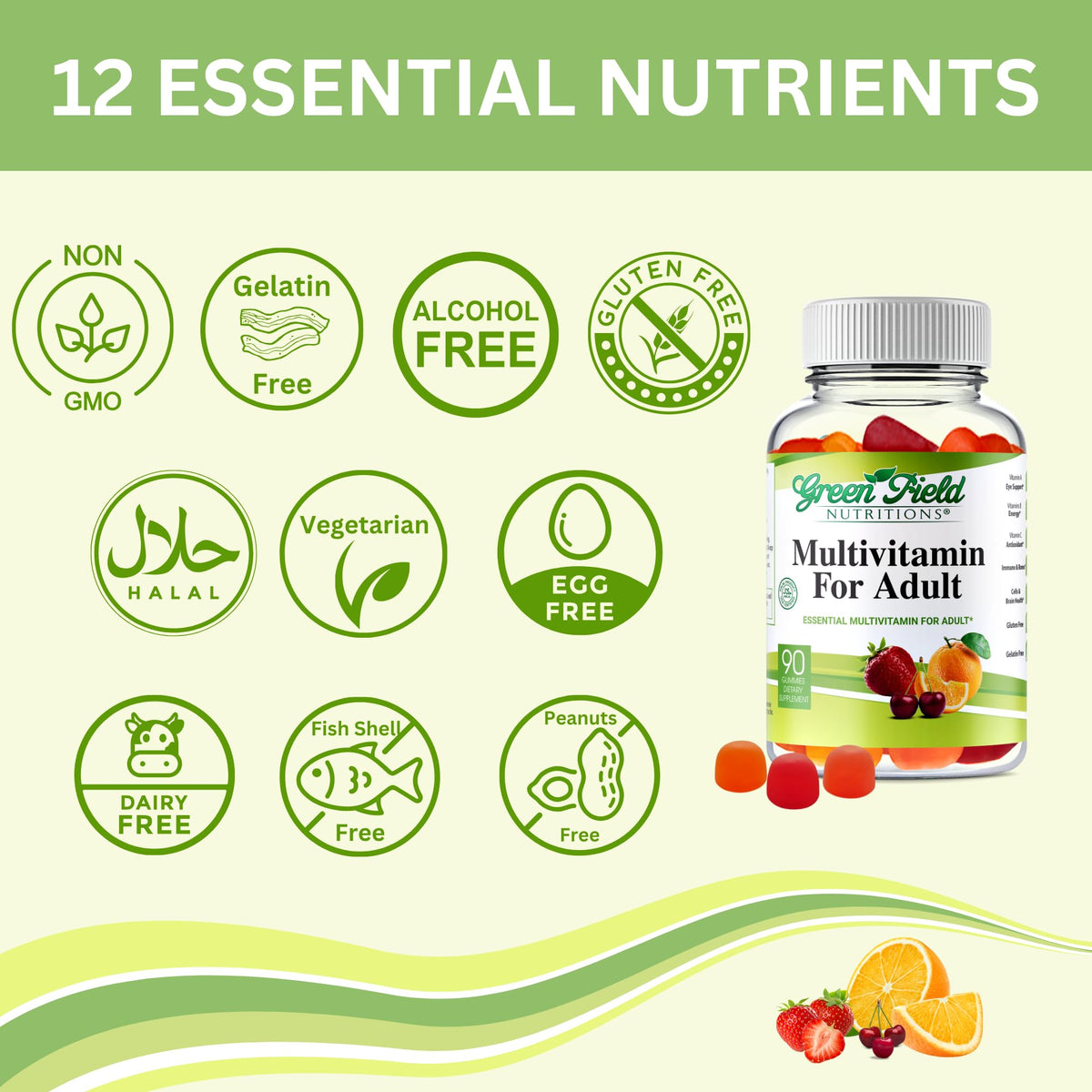 Gummies multivitamines halal GREEN FIELD NUTRITIONS étiquette