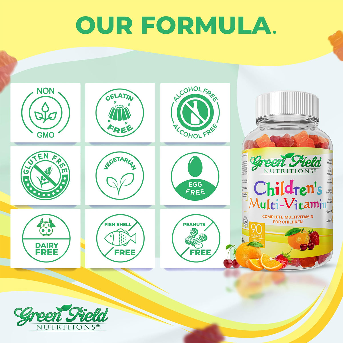 Gummies multivitamines halal pour enfants saveurs orange, fraise, cerise