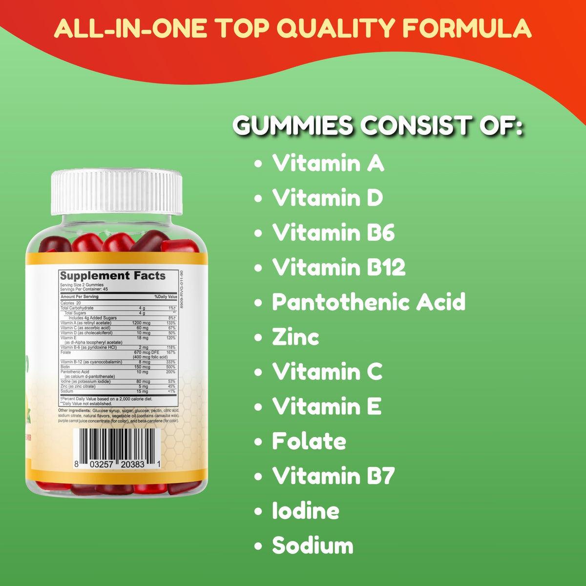 Gummies multivitamines Halal SHIFAA NUTRITION, étiquette et informations nutritionnelles