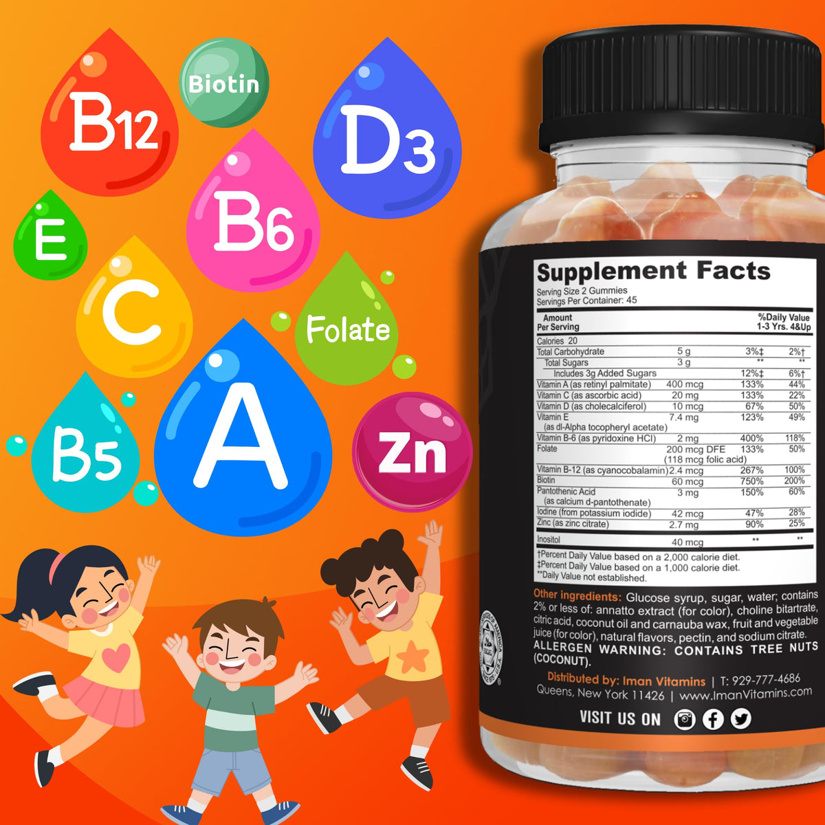 Gummies multivitamines Iman Vitamins, présentation des saveurs fruitées