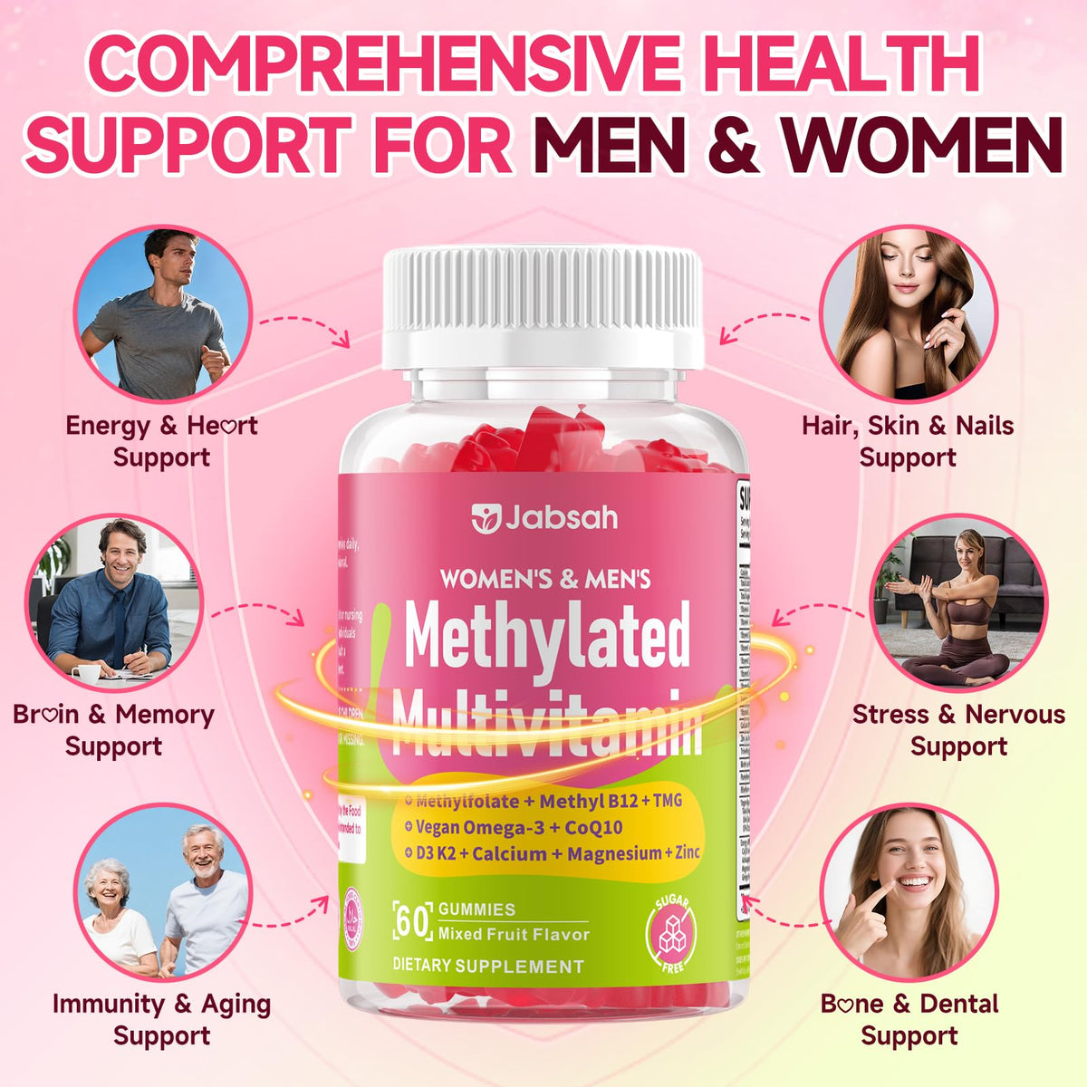 Gummies multivitamines Jabsah avec ingrédients clés listés