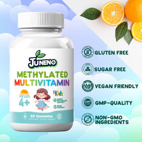 Gummies multivitamines Juneno avec étiquettes nutritionnelles