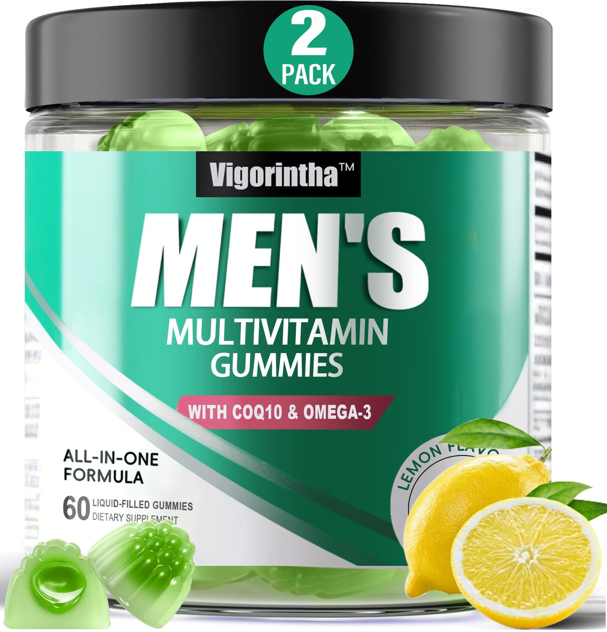 Gummies multivitamines masculins Vigorintha vue de face avec emballage