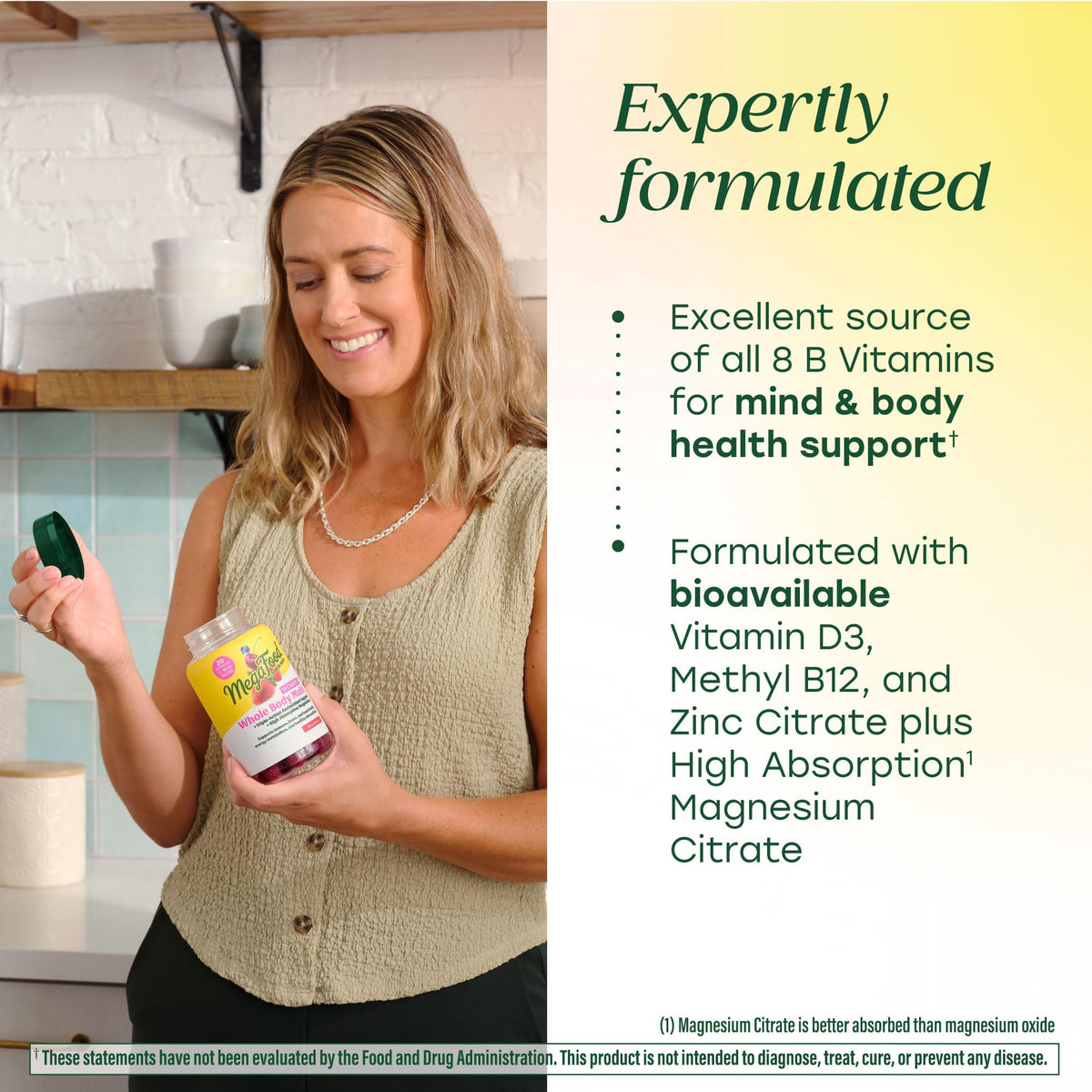 Gummies multivitamines MegaFood, vue de haut avec plusieurs gummies