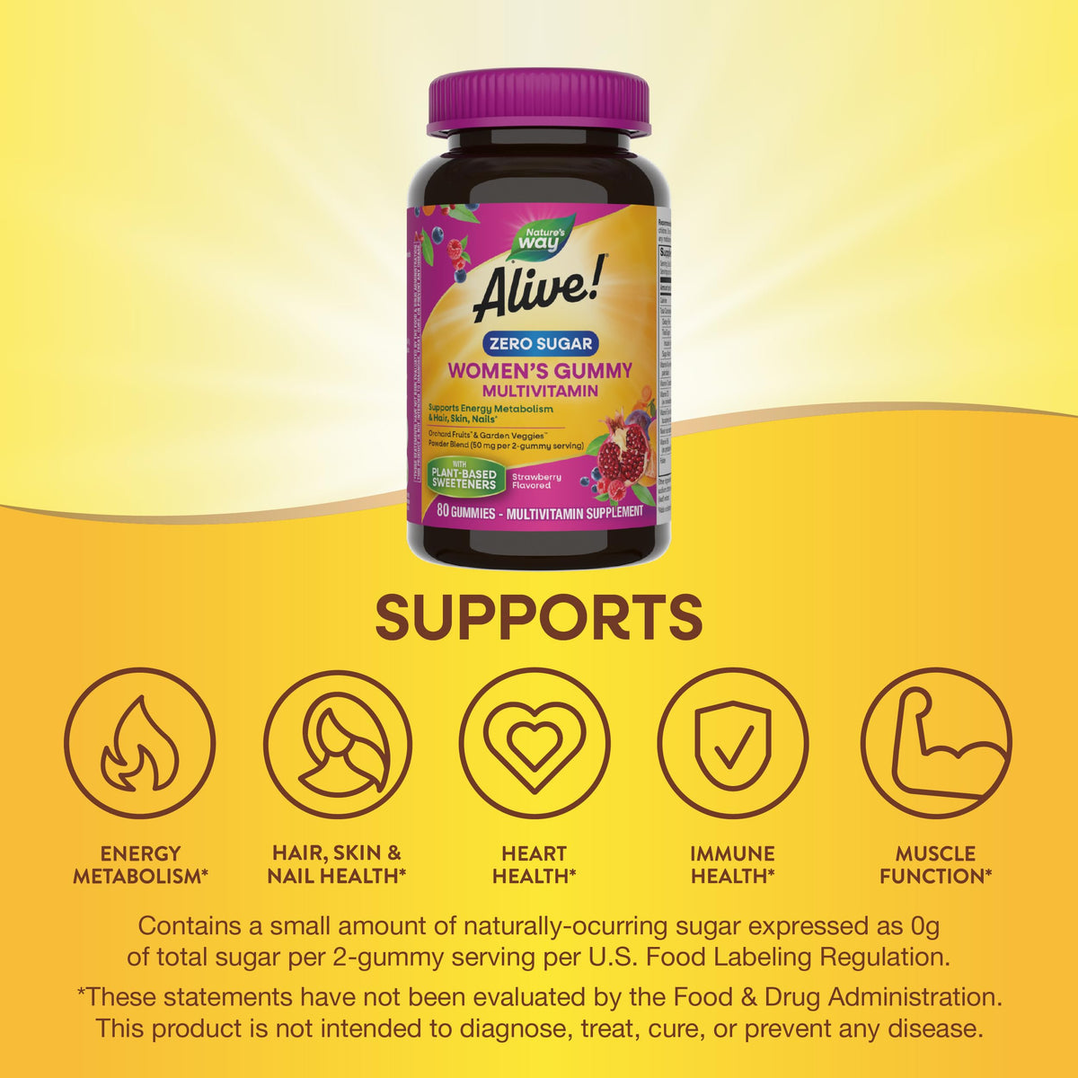 Gummies multivitamines Nature's Way avec une fraise fraîche à côté