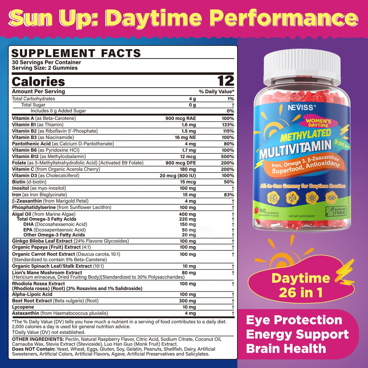 Gummies multivitamines NEVISS, emballage et contenu