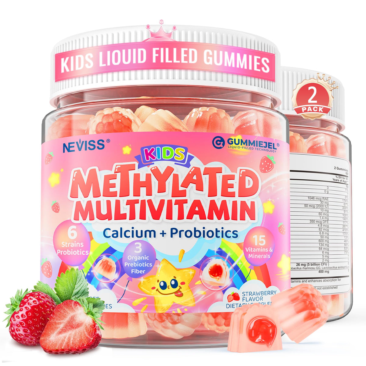Gummies multivitamines NEVISS pour enfants 4+, vue de face avec emballage