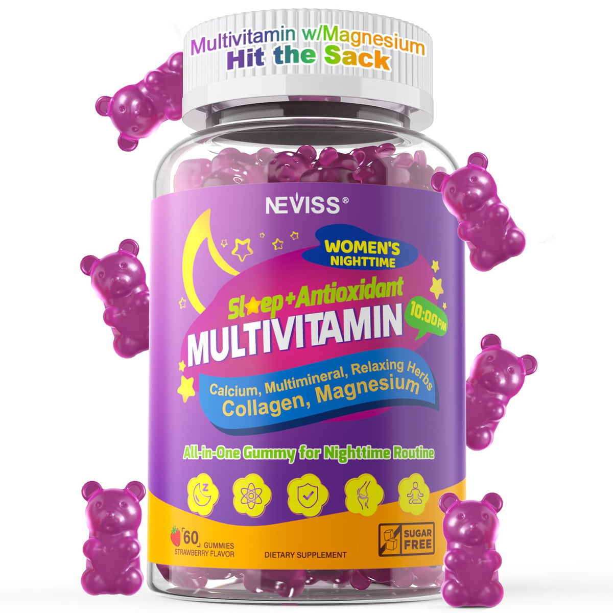 Gummies multivitamines NEVISS pour femmes, 400mg de magnésium, vue de face