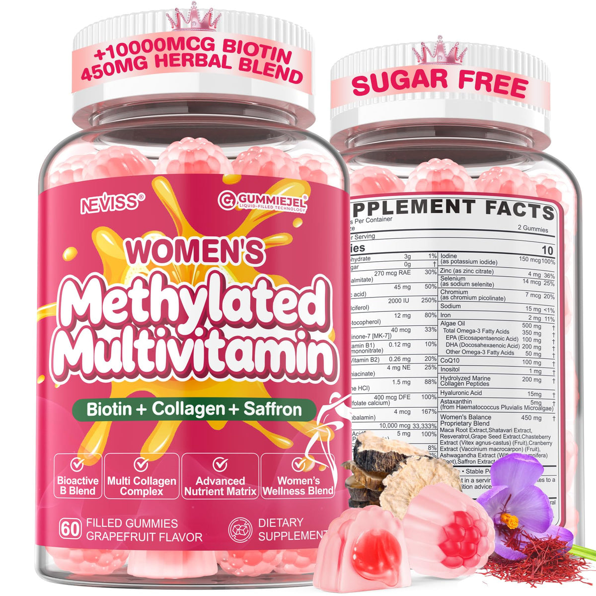 Gummies multivitamines NEVISS pour femmes, 60 Ct, emballage avant