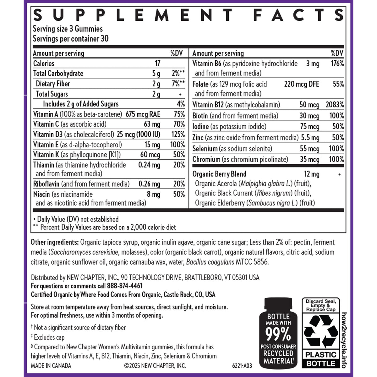 Gummies multivitamines New Chapter Femme 50+ avec ingrédients