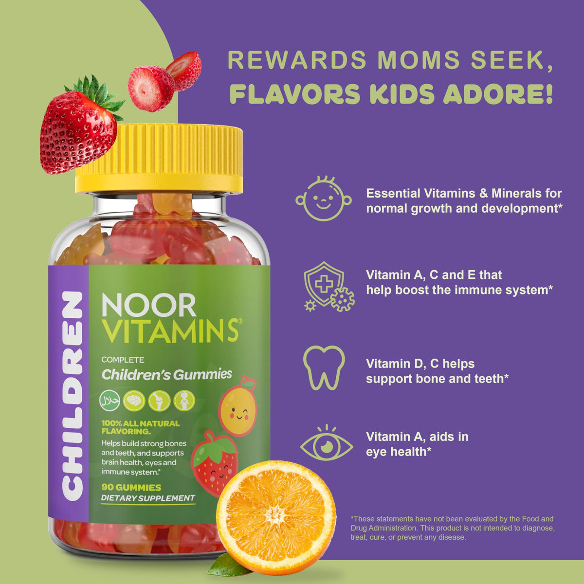 Gummies multivitaminés pour enfants Noor Vitamins, ingrédients principaux