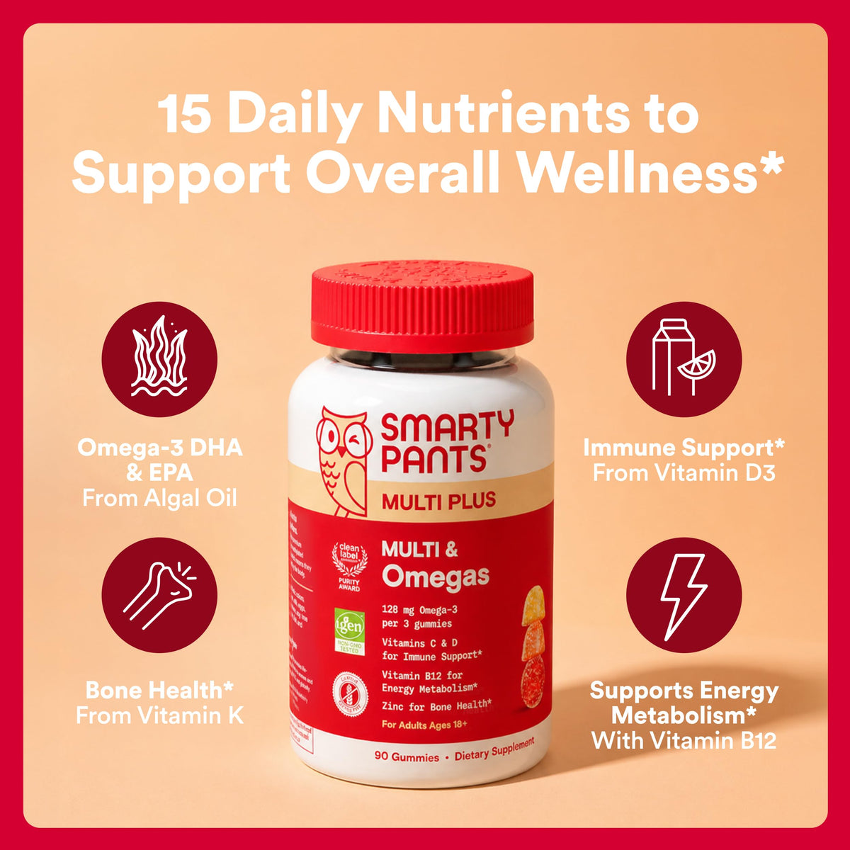 Gummies multivitamines SmartyPants avec saveurs citron, orange et banane fraise