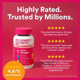 Gummies multivitamines SmartyPants pour femmes sur fond blanc