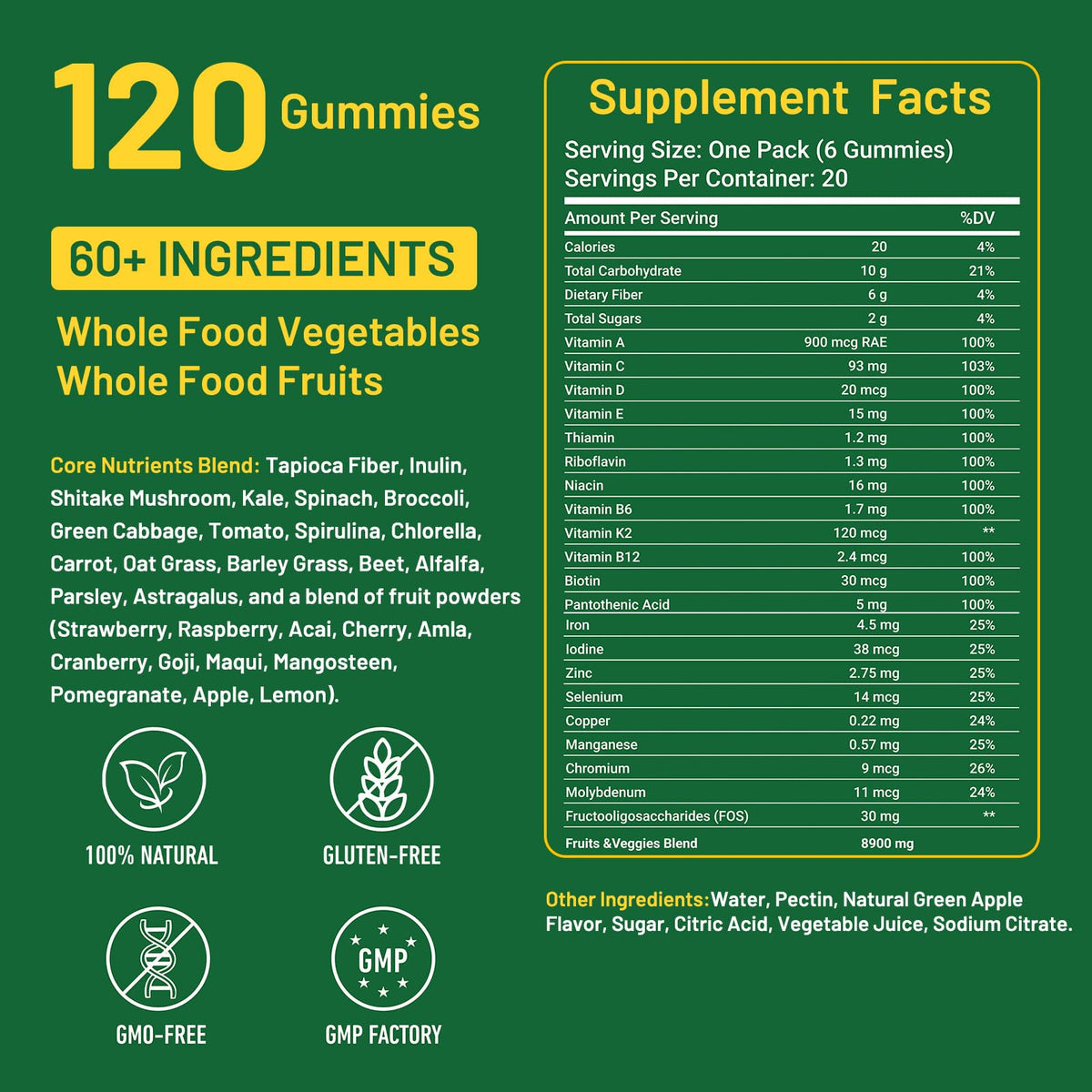 Gummies multivitamines Super Greens Xemenry sur un fond coloré