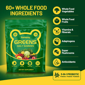 Gummies multivitamines Super Greens Xemenry sur une table