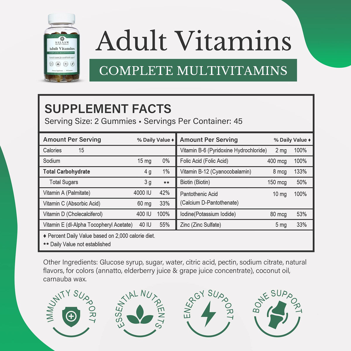 Gummies multivitamines sur une table, avec une lumière naturelle