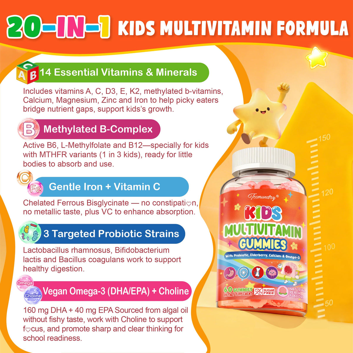 Gummies multivitamines Tcemundry, ingrédients principaux sur l'emballage