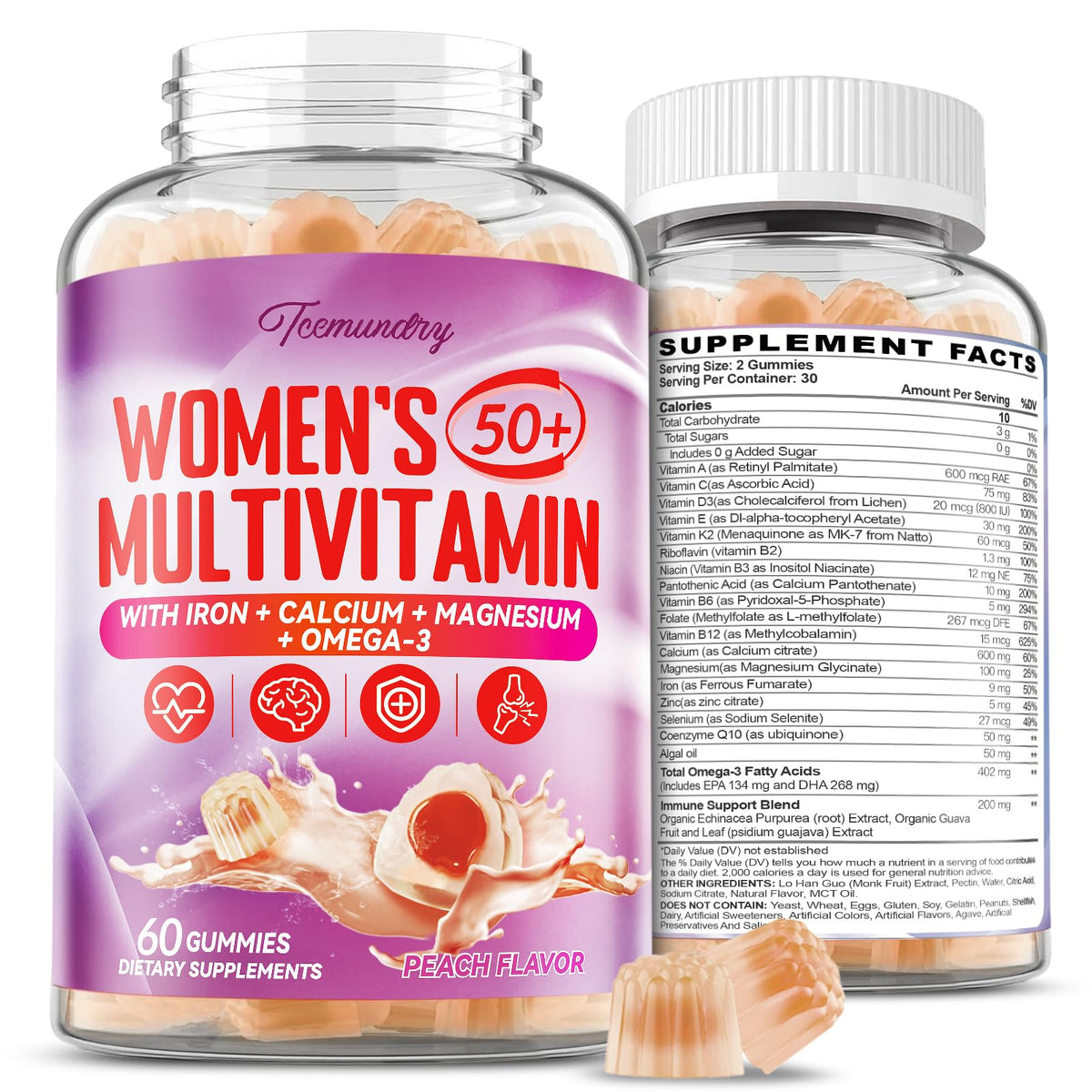 Gummies multivitamines Tcemundry pour femmes 50+, vue de face