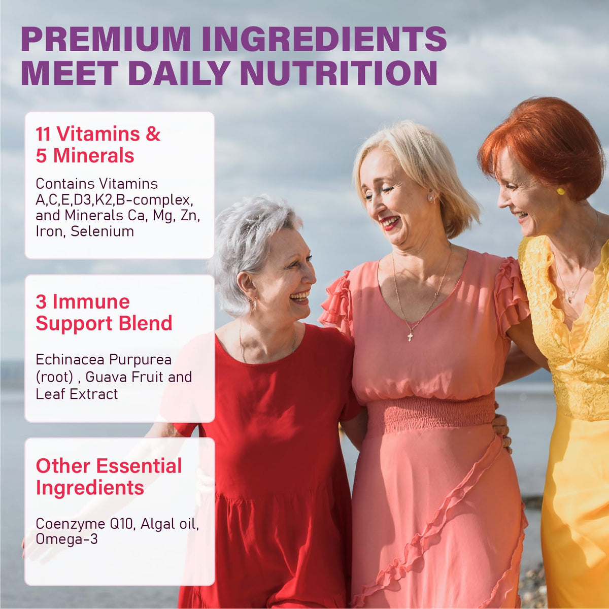 Gummies multivitamines Tcemundry, vue de côté avec gummies visibles