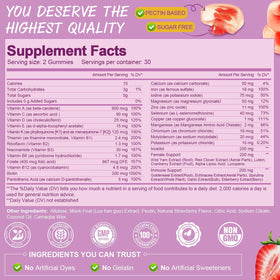 Gummies multivitamines Totaria avec des ingrédients naturels en arrière-plan