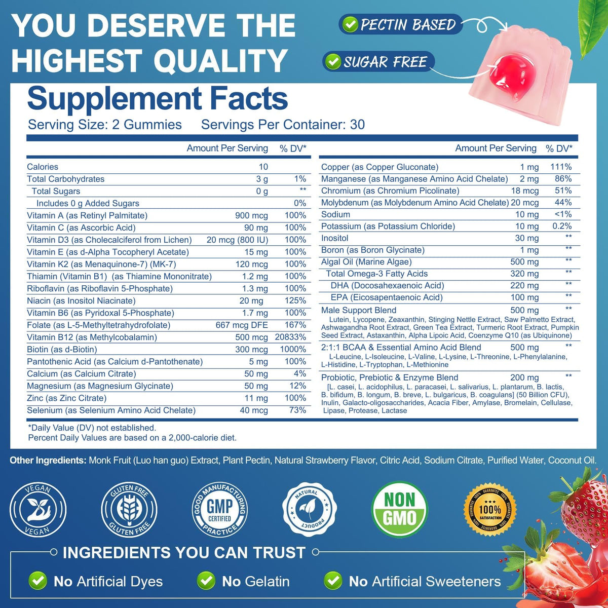 Gummies multivitamines Totaria avec goût de fraise, présentation