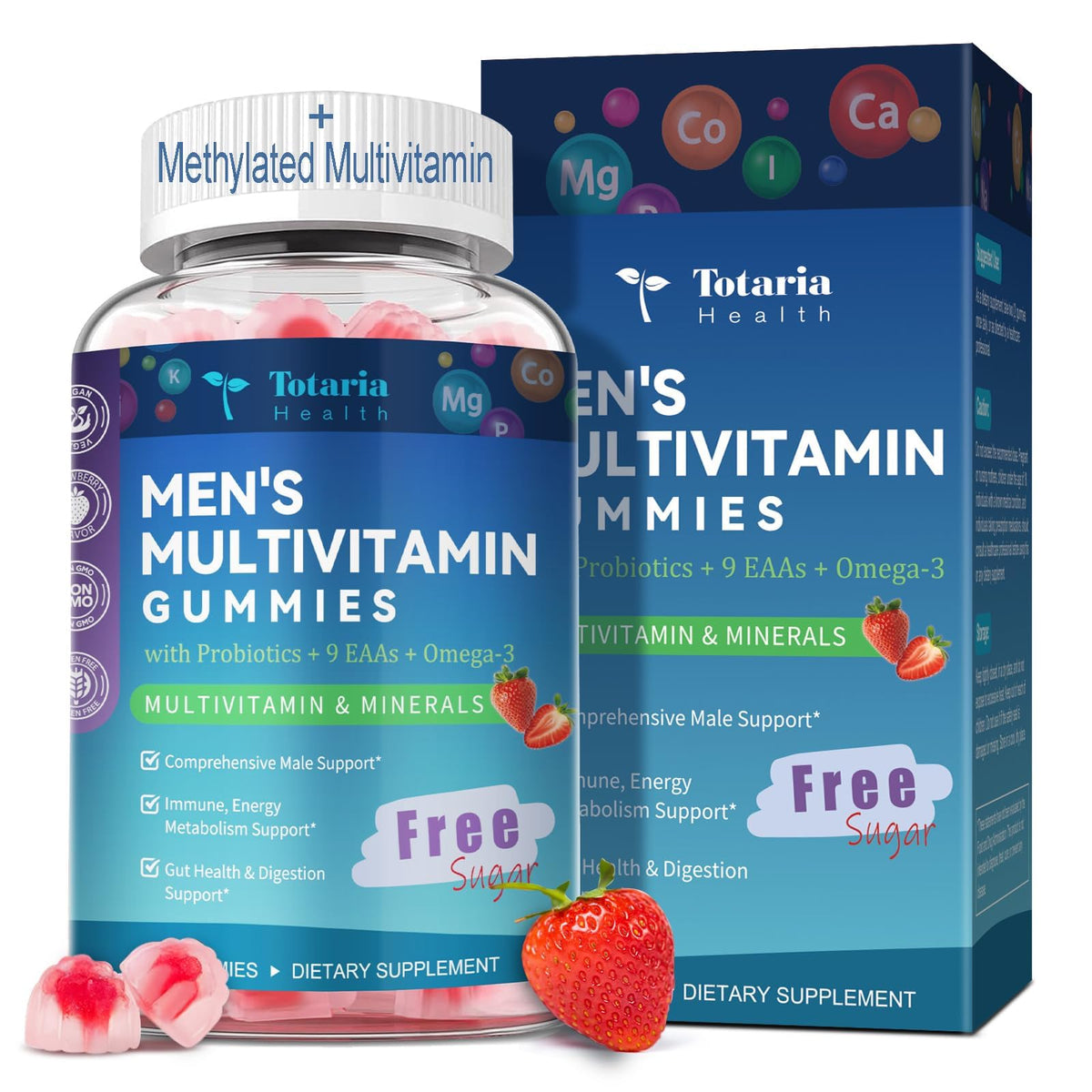 Gummies multivitaminés Totaria sans sucre, boîte de 60 gummies