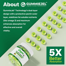 Gummies multivitamines végétaliennes NEVISS sur une table