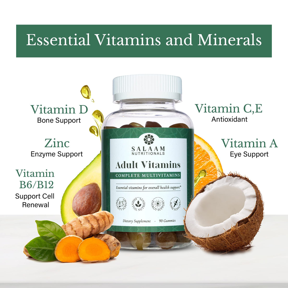 Gummies multivitamines végétariennes de Salaam Nutritionals, vue de près