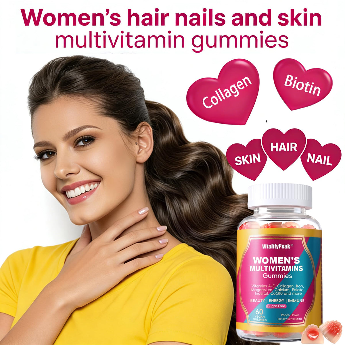 Gummies multivitamines VitalityPeak, ingrédients principaux sur l'étiquette