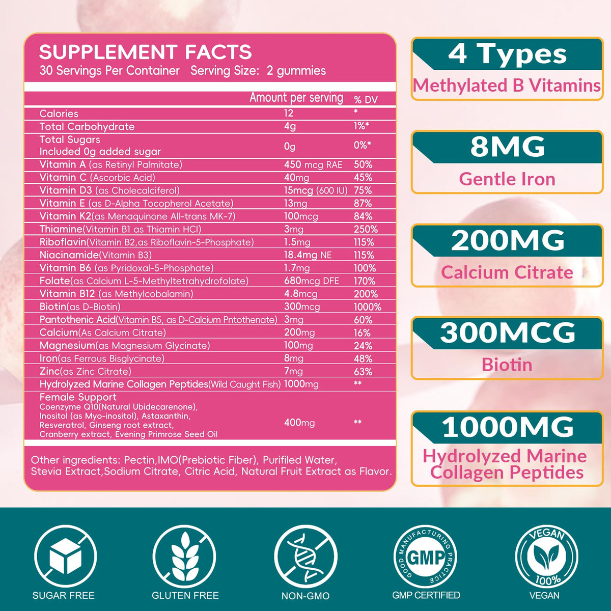 Gummies multivitamines VitalityPeak, pot ouvert avec gummies visibles