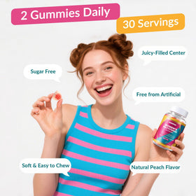 Gummies multivitamines VitalityPeak, présentation sur un fond naturel