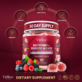 Gummies multivitamines vitolyn sur fond blanc