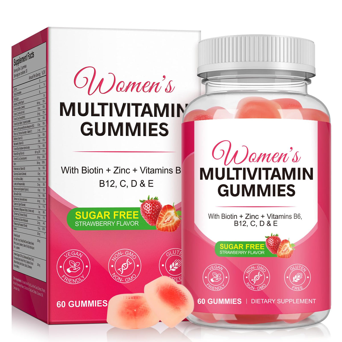 Gummies multivitamines YHFGTTIO pour femmes, 60 gélifiés au goût de fraise