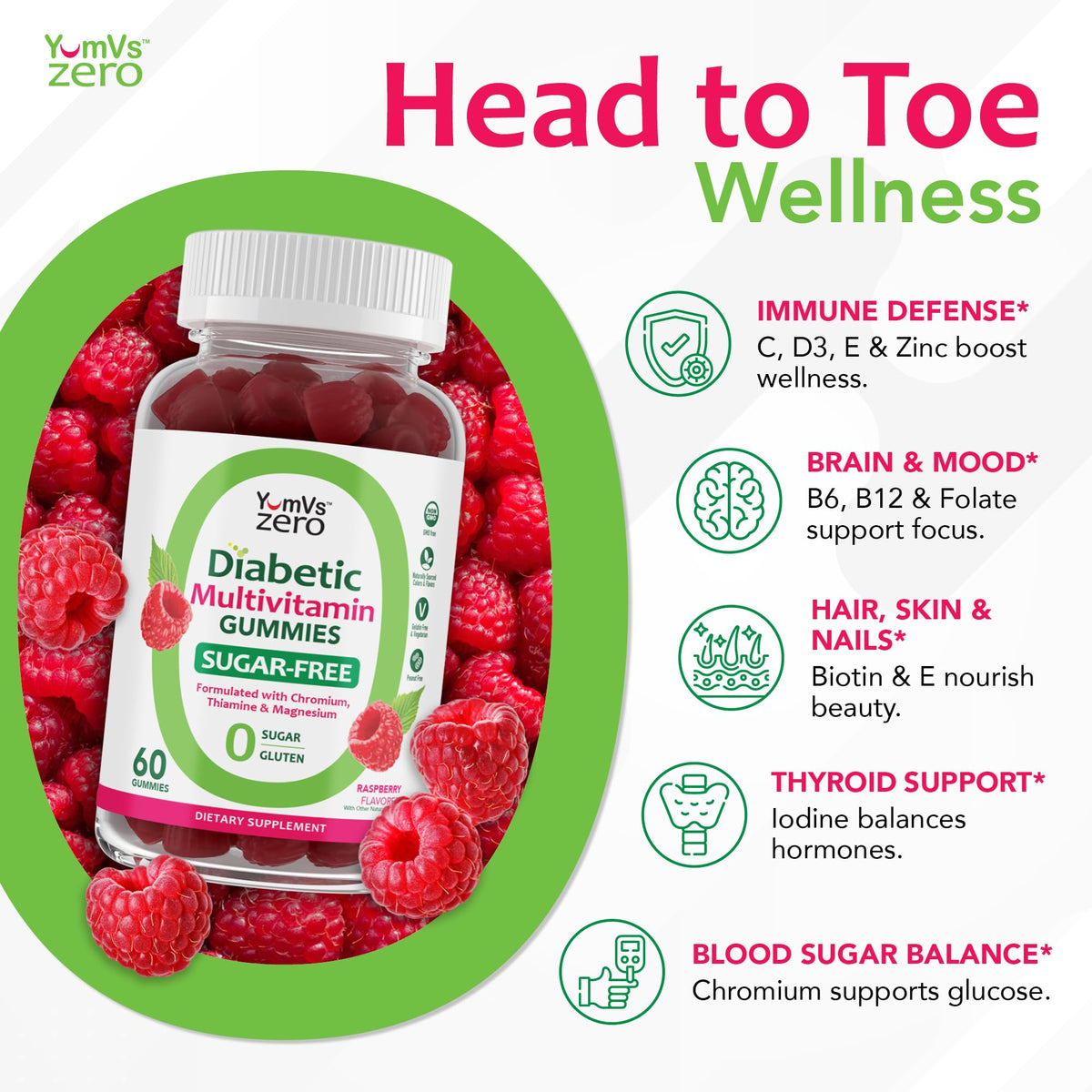 Gummies multivitaminiques YUM-V'S avec saveur naturelle de framboise